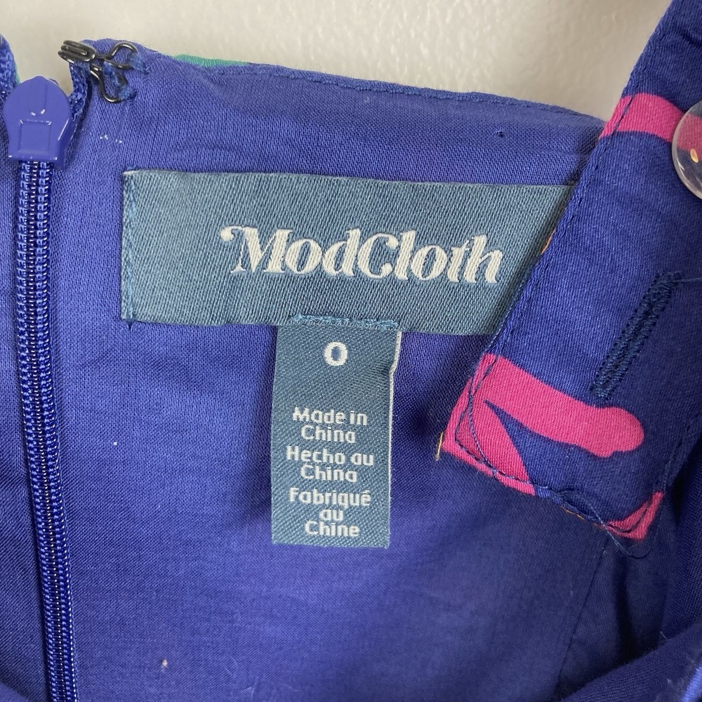 ModCloth NWT Fit and Flare Vintage Inspired Retro Summer Dress Blue Monkey sz 0 - Picture 4 of 11